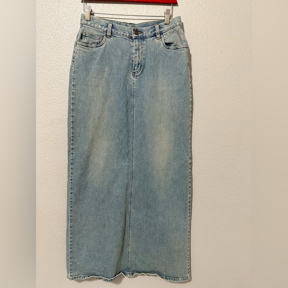 Classic Denim Maxi Skirt - Light Blue